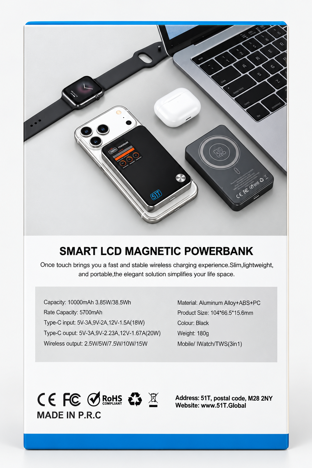 51T magnetic power bank retail packaging back