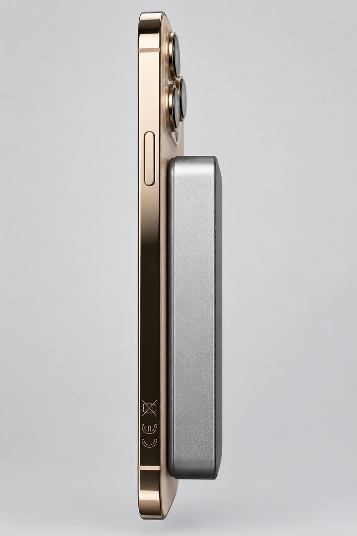 51T slim magnetic power bank attached to smartphone